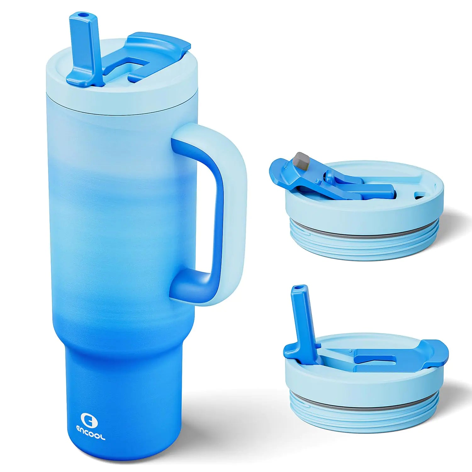 ENCOOL 40 oz Tumbler with Handle and Flip Straw 100% Leak Resistant Tumbler with Lid and Straw Insulated Stainless Steel Travel Coffee Mug Keeps Cold for 34 Hours Cupholder Friendly (Sea)